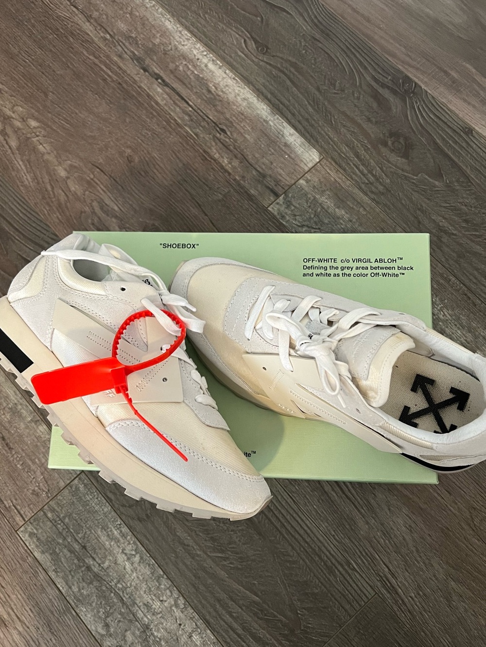 Off-White White Sneakers with Red Zip Tie